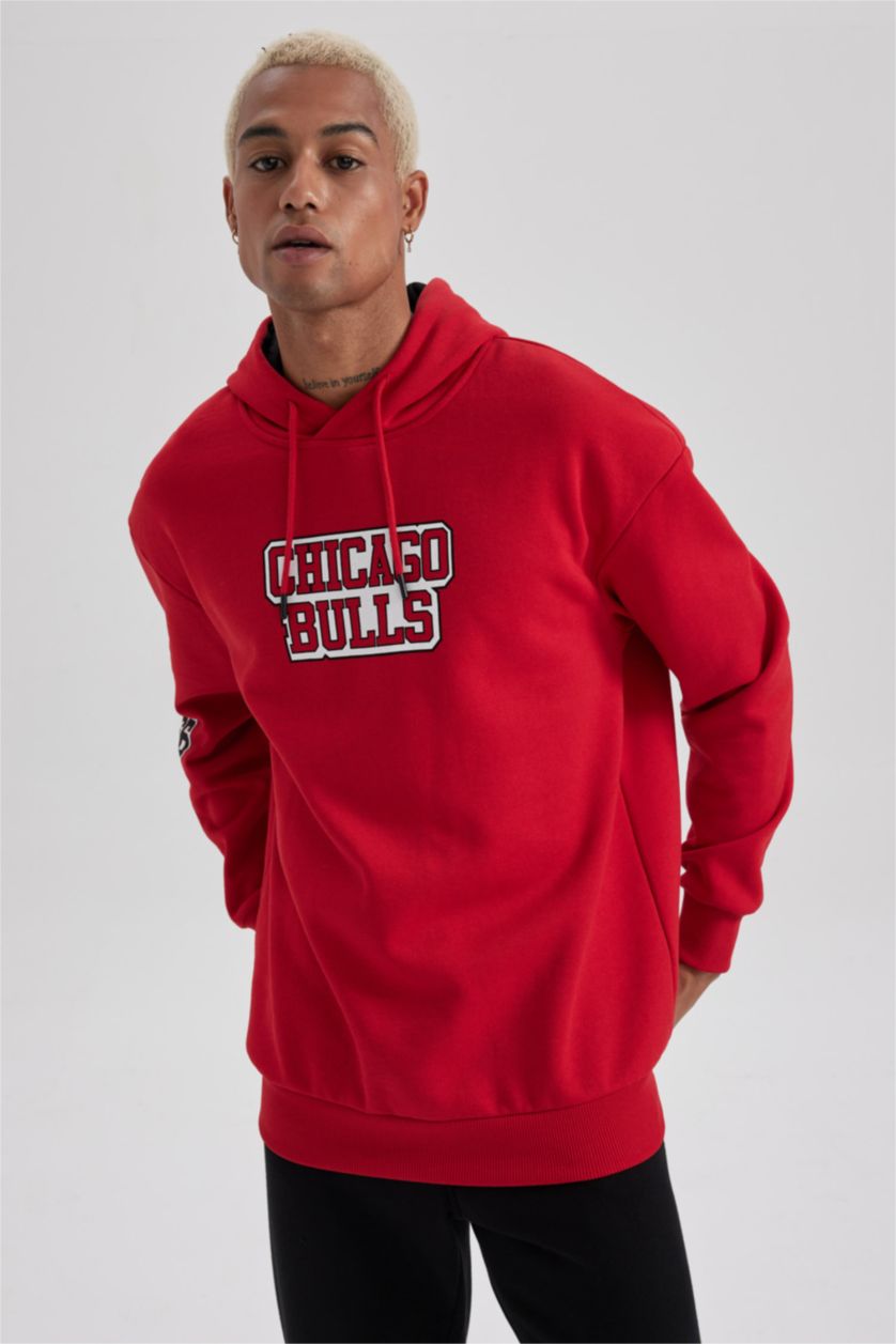 رجال أحمر سويت شيرت أوفر سايز بكابيشون من شيكاغو بولز