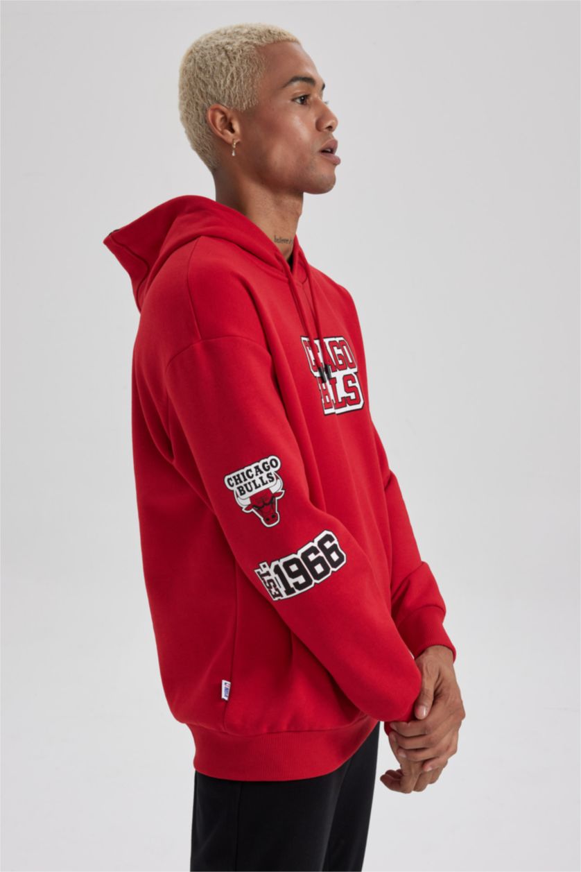رجال أحمر سويت شيرت أوفر سايز بكابيشون من شيكاغو بولز