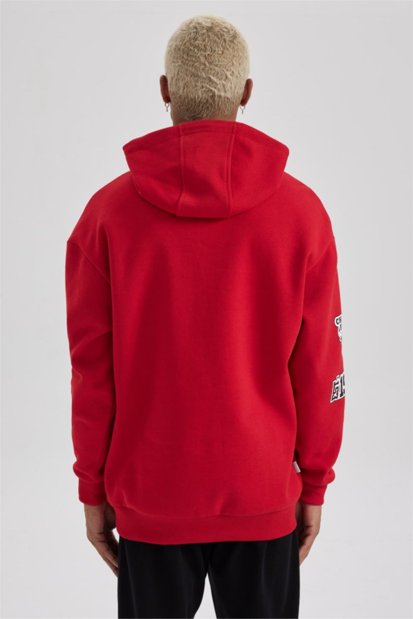 رجال أحمر سويت شيرت أوفر سايز بكابيشون من شيكاغو بولز