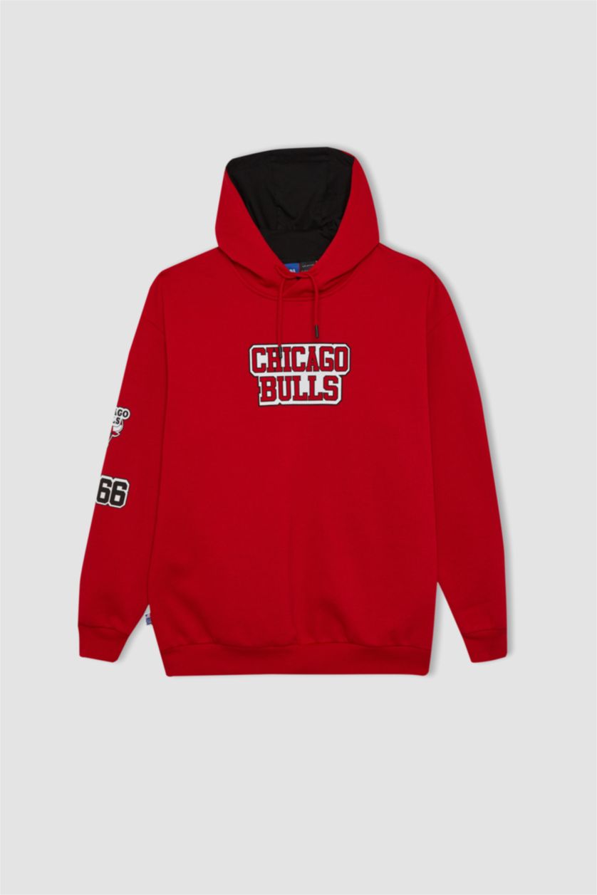 رجال أحمر سويت شيرت أوفر سايز بكابيشون من شيكاغو بولز