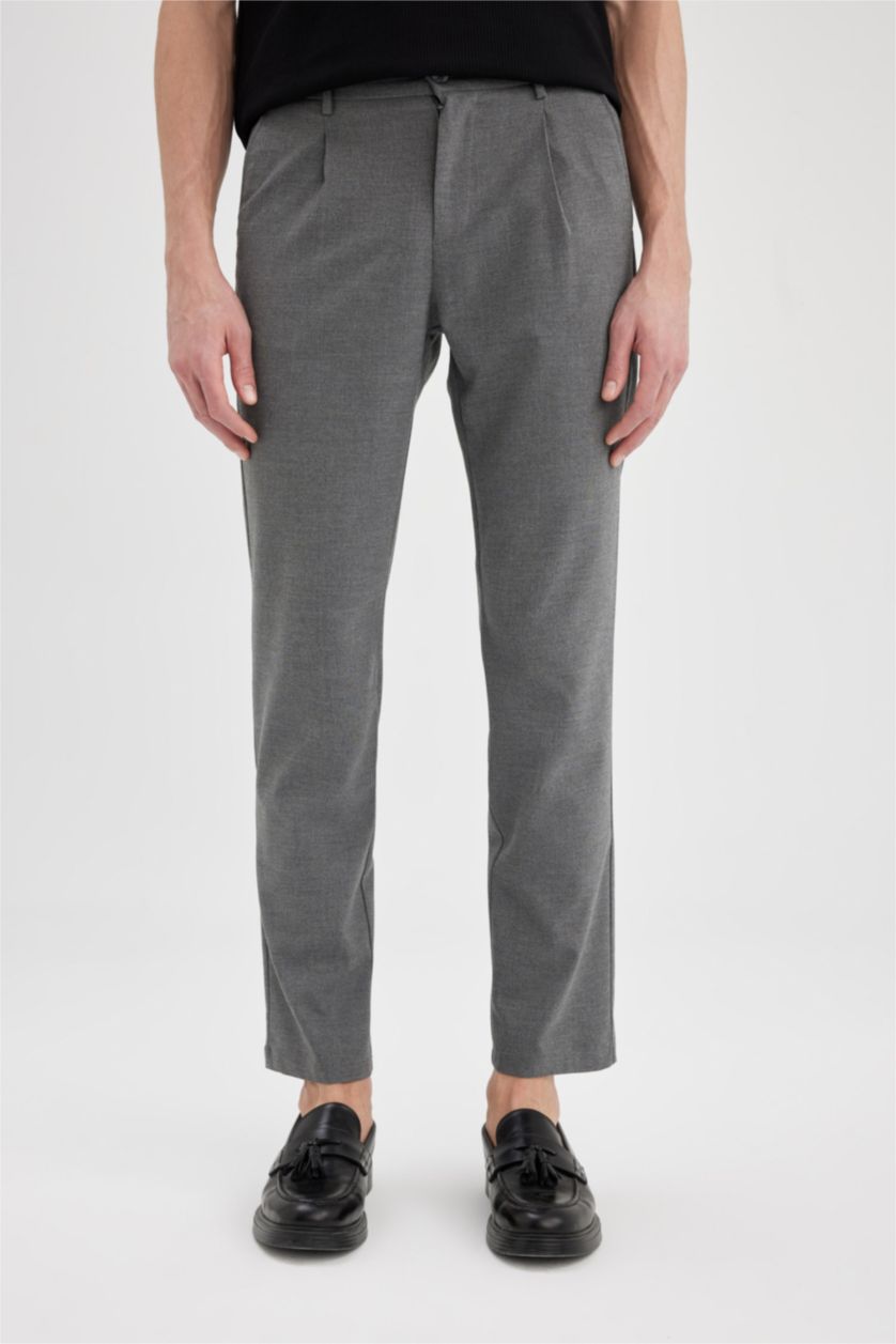 Man Anthracite Melange Tailored Regular Fit Straight Leg Trousers