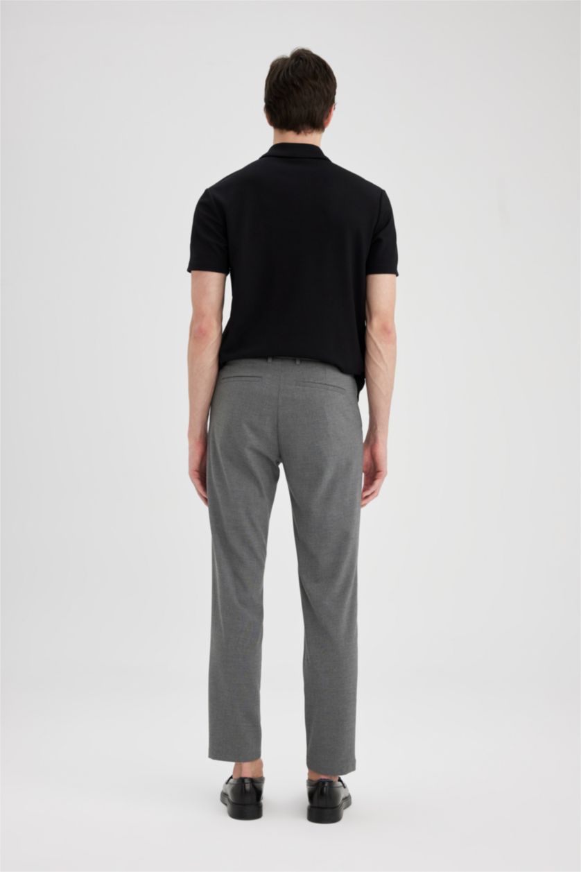 Man Anthracite Melange Tailored Regular Fit Straight Leg Trousers