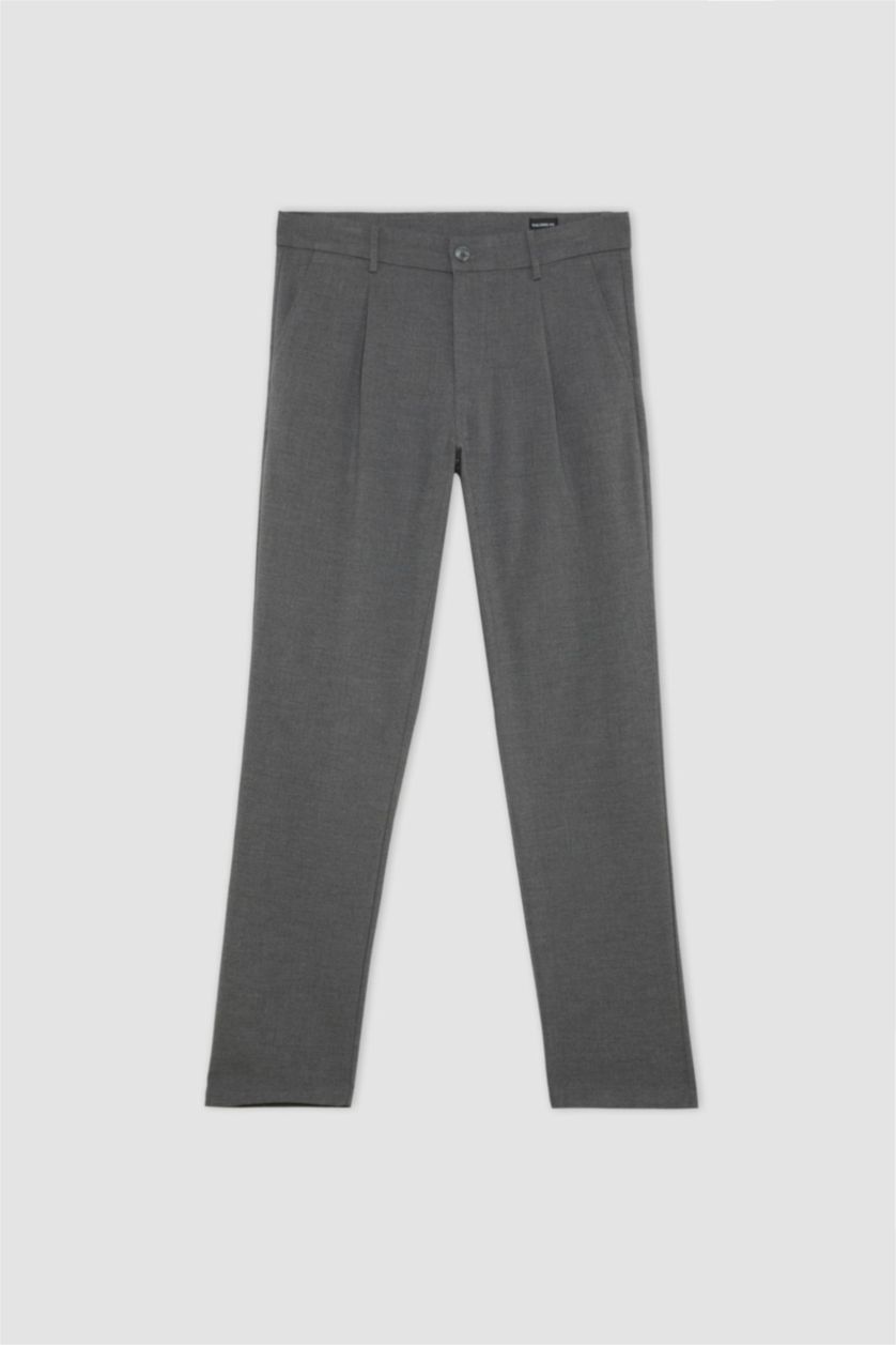 Man Anthracite Melange Tailored Regular Fit Straight Leg Trousers