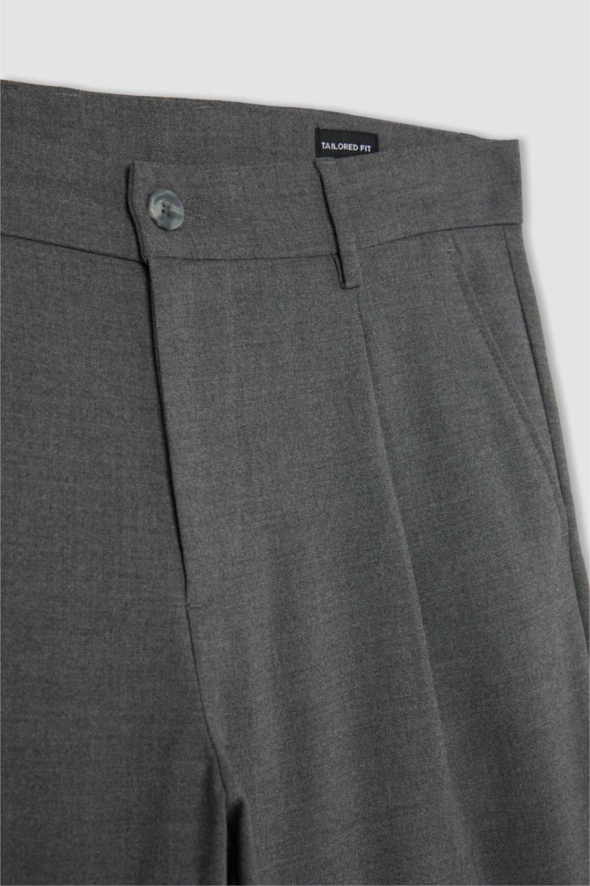 Man Anthracite Melange Tailored Regular Fit Straight Leg Trousers