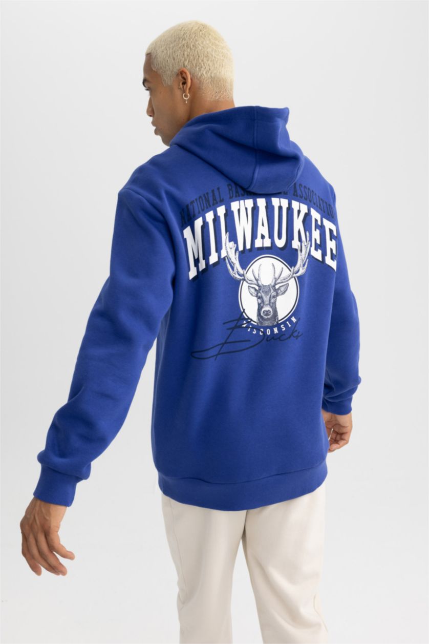 MAN Sax DeFactoFit NBA Milwaukee Bucks Standard Fit Back Printed Thick Sweatshirt