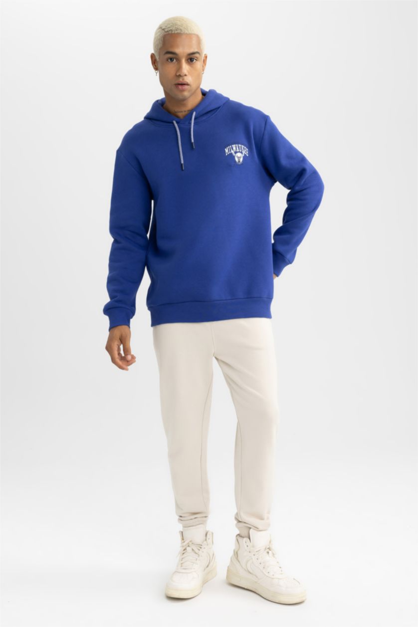 MAN Sax DeFactoFit NBA Milwaukee Bucks Standard Fit Back Printed Thick Sweatshirt