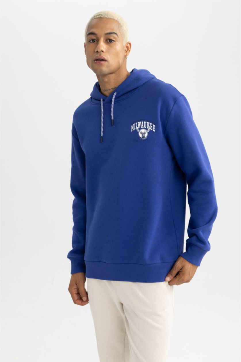 MAN Sax DeFactoFit NBA Milwaukee Bucks Standard Fit Back Printed Thick Sweatshirt