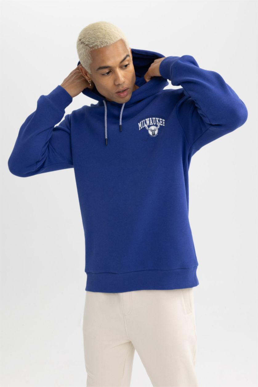 MAN Sax DeFactoFit NBA Milwaukee Bucks Standard Fit Back Printed Thick Sweatshirt