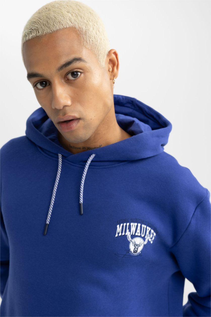 MAN Sax DeFactoFit NBA Milwaukee Bucks Standard Fit Back Printed Thick Sweatshirt