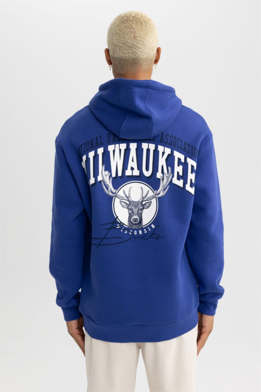 MAN Sax DeFactoFit NBA Milwaukee Bucks Standard Fit Back Printed Thick Sweatshirt
