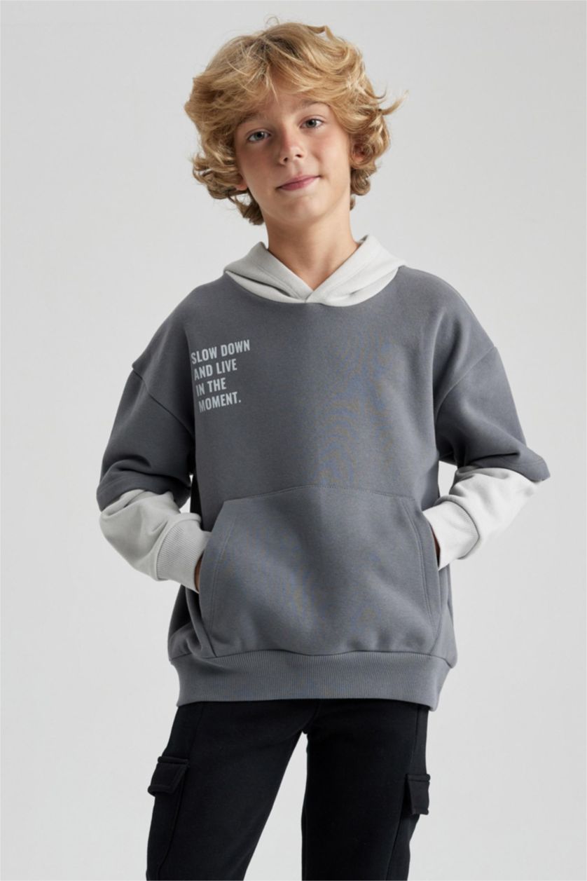 BOYS & TEENS Grey Boy Oversize Fit Hooded Sweatshirt