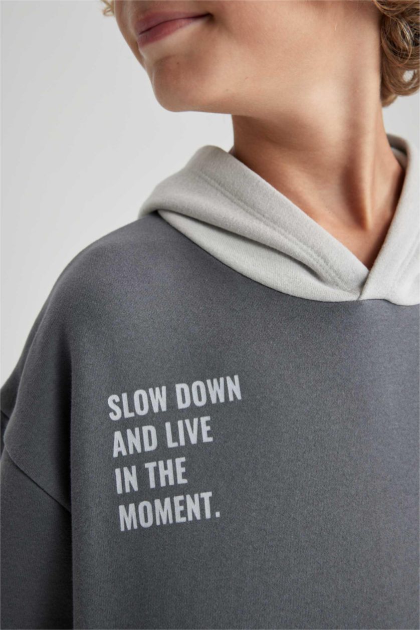 BOYS & TEENS Grey Boy Oversize Fit Hooded Sweatshirt