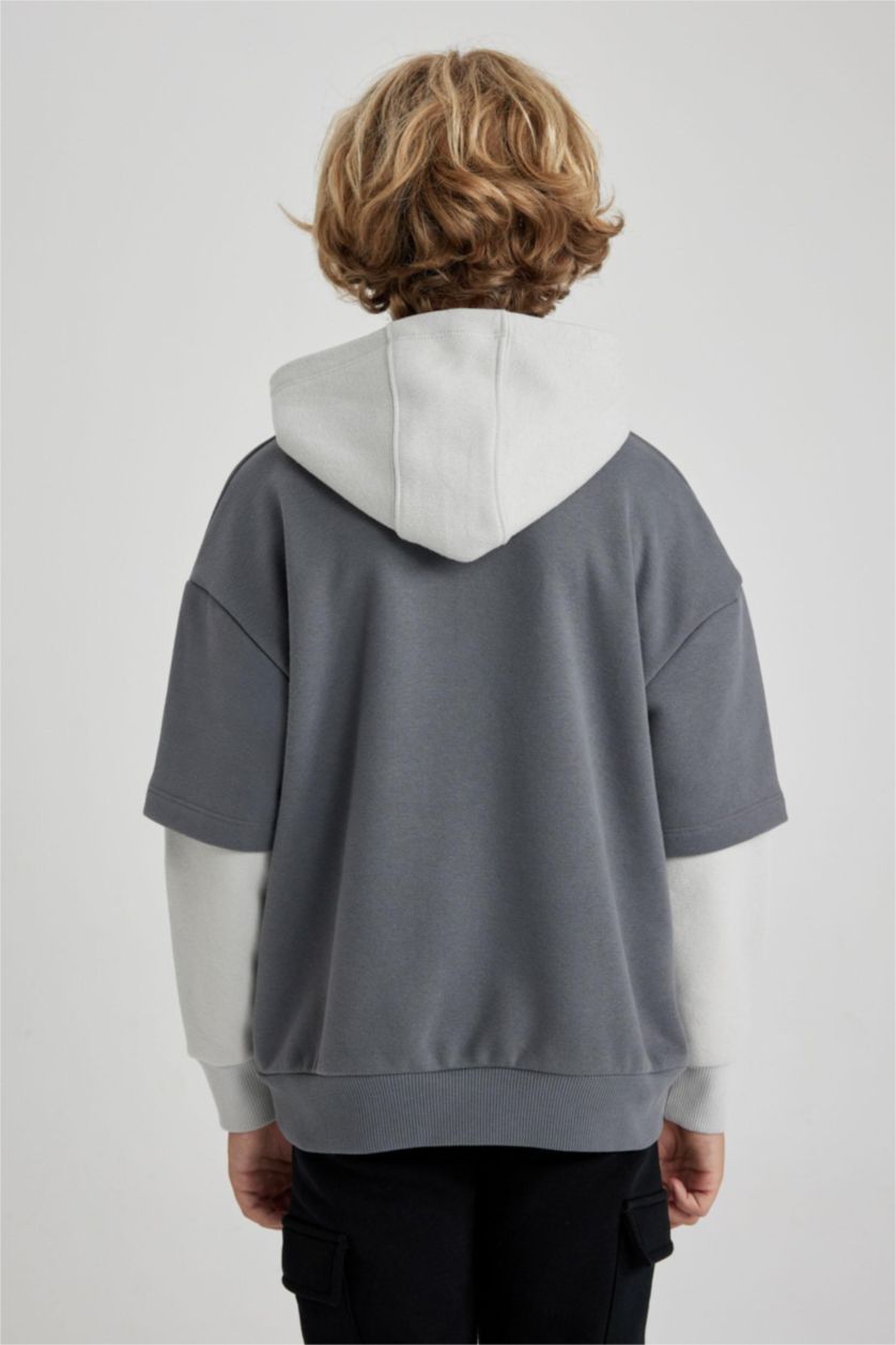 BOYS & TEENS Grey Boy Oversize Fit Hooded Sweatshirt