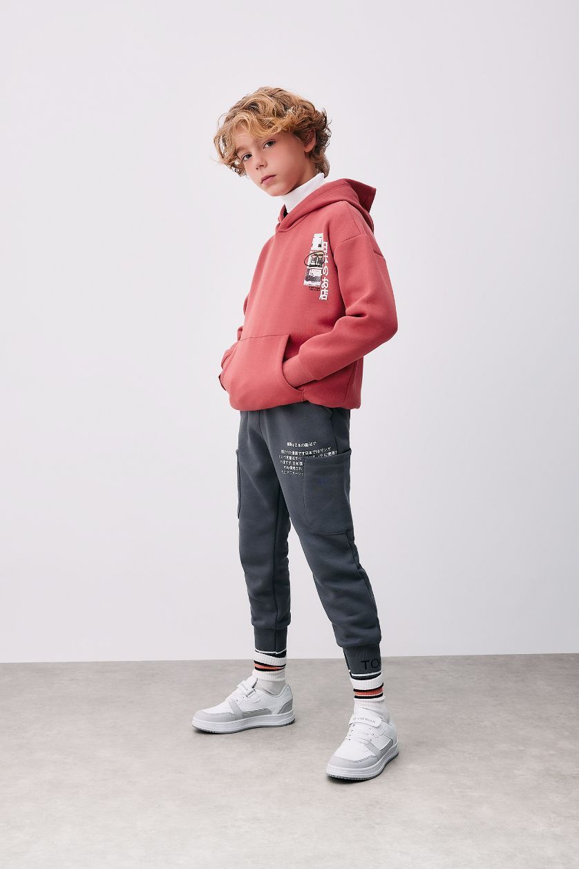 Мальчики и подростки Антрацит Штаны джоггеры с принтом для мальчиков