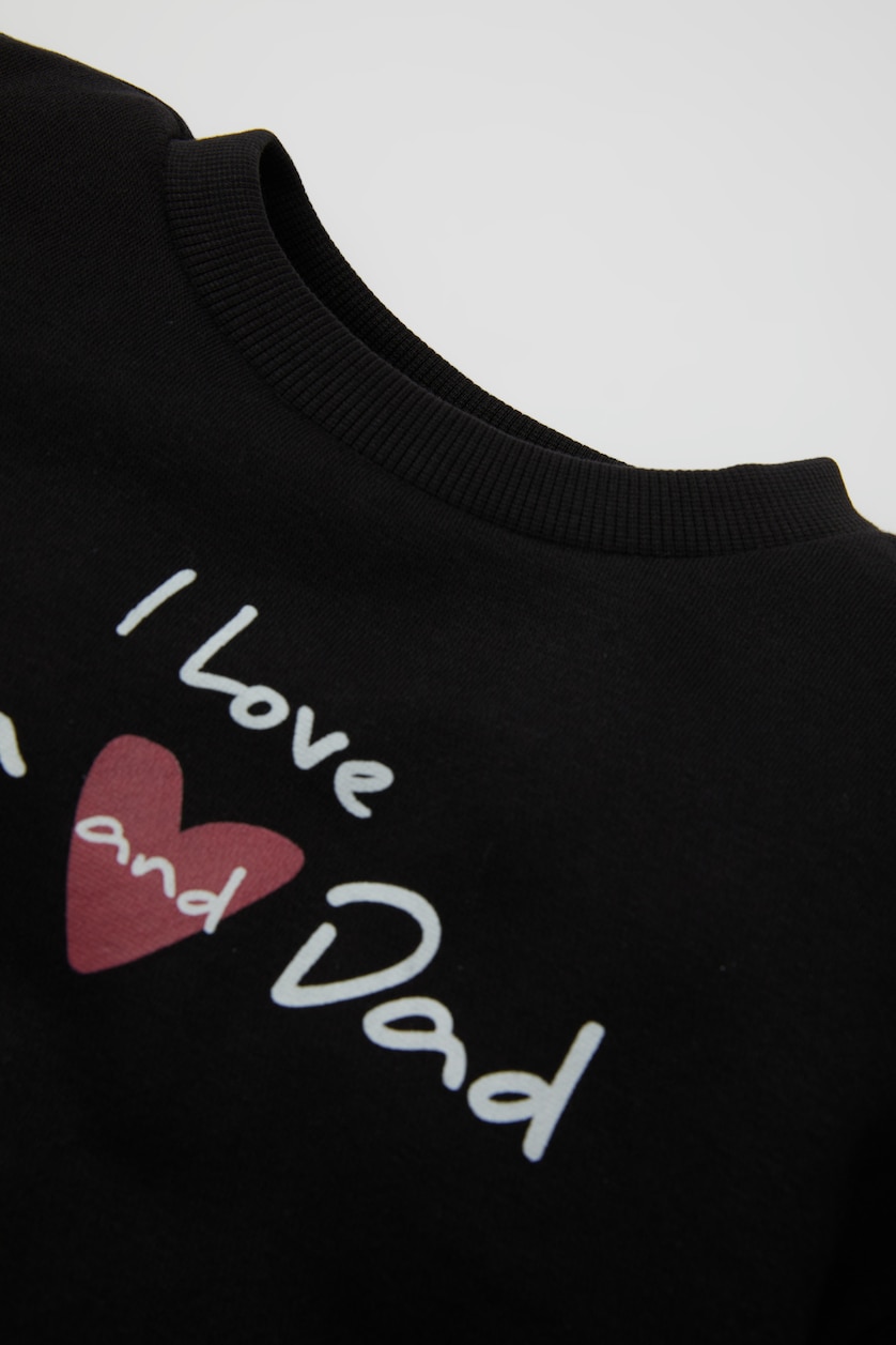 Kız Bebek Siyah Kız Bebek Siyah Bisiklet Yaka Baskılı Pamuklu Sweatshirt