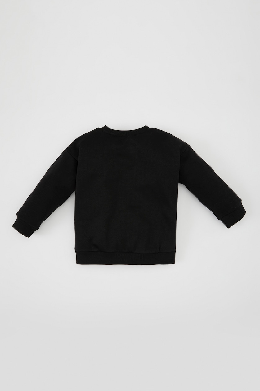 Kız Bebek Siyah Kız Bebek Siyah Bisiklet Yaka Baskılı Pamuklu Sweatshirt