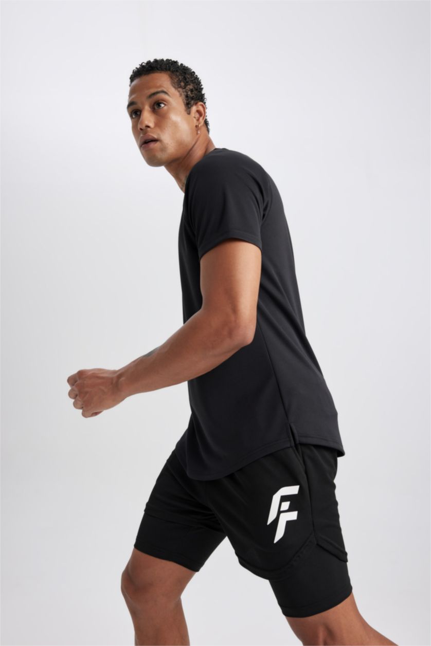 Erkek Siyah Slım Fıt Kısa Paça Dokuma Şort