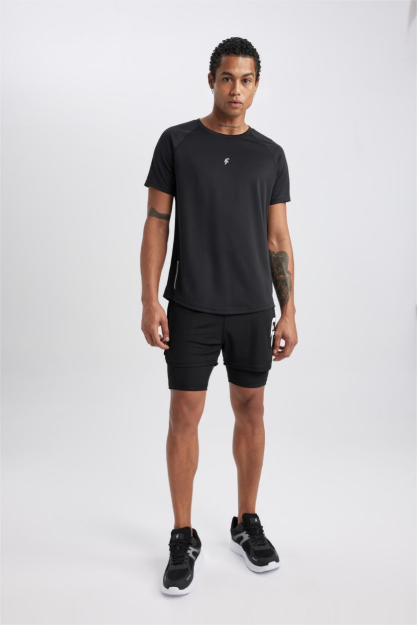 Erkek Siyah Slım Fıt Kısa Paça Dokuma Şort