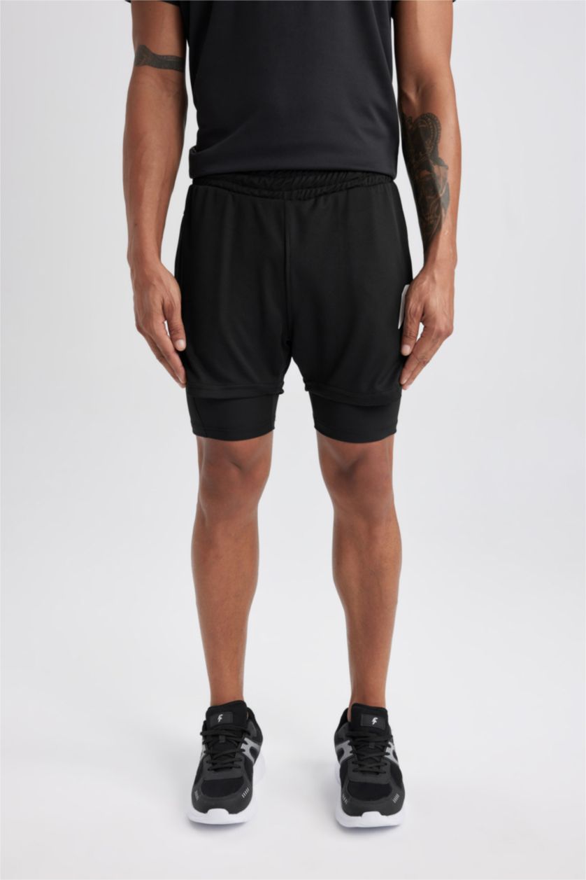 Erkek Siyah Slım Fıt Kısa Paça Dokuma Şort