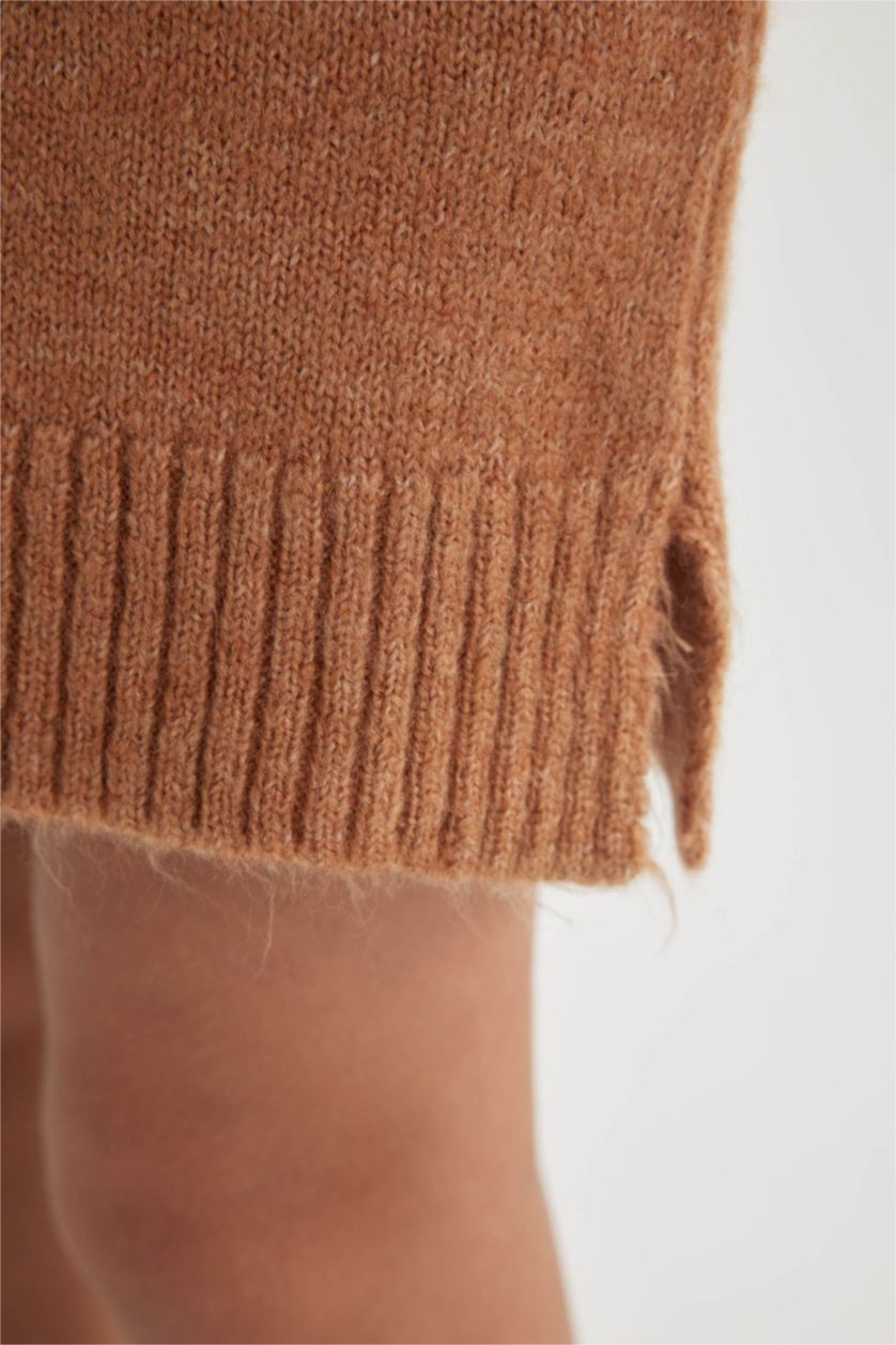 FILLES Beige Robe Tricot à Manches Longues à Col Polo Pour Fille