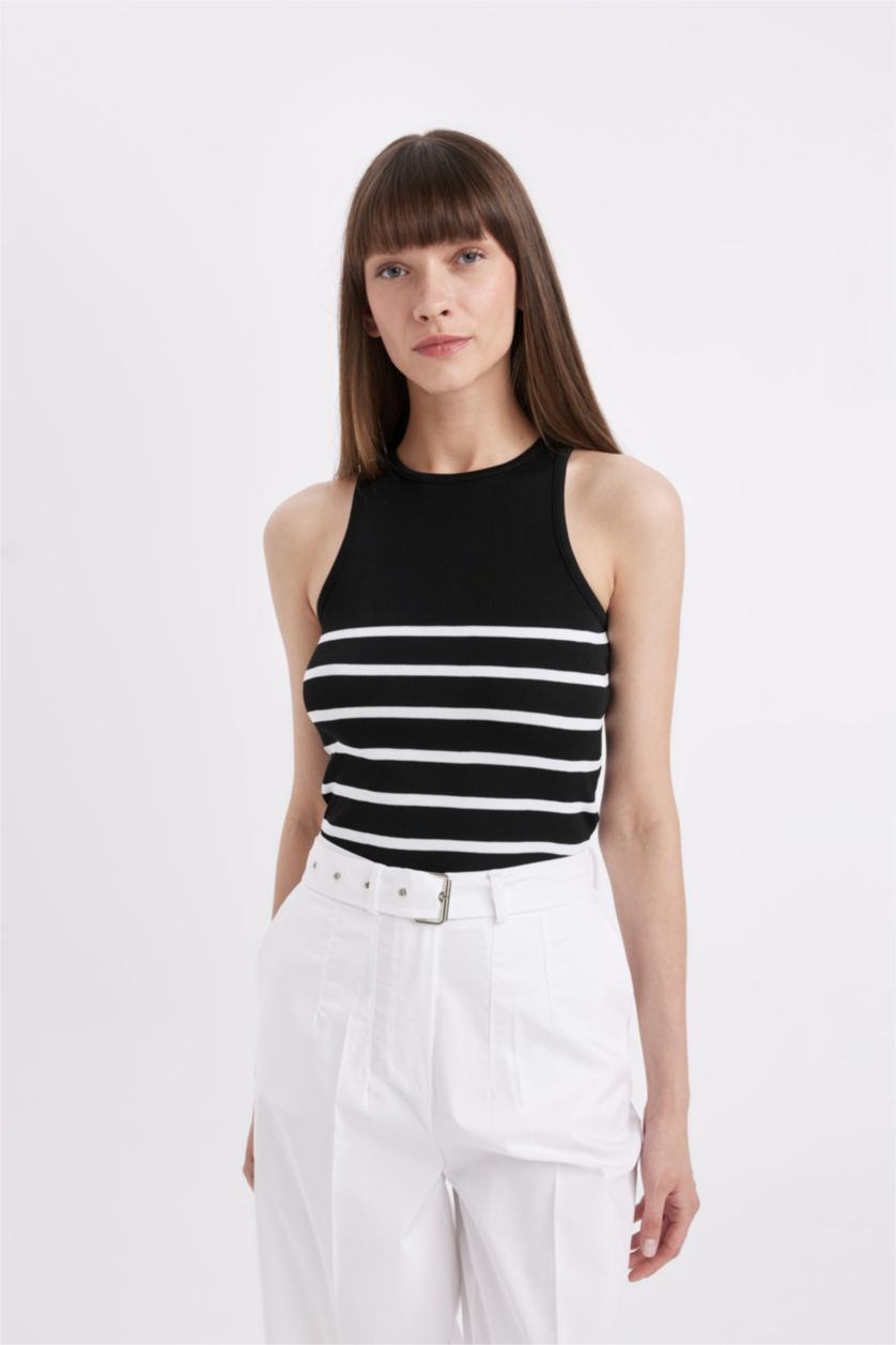 WOMAN Black Fitted Crew Neck Tank Top