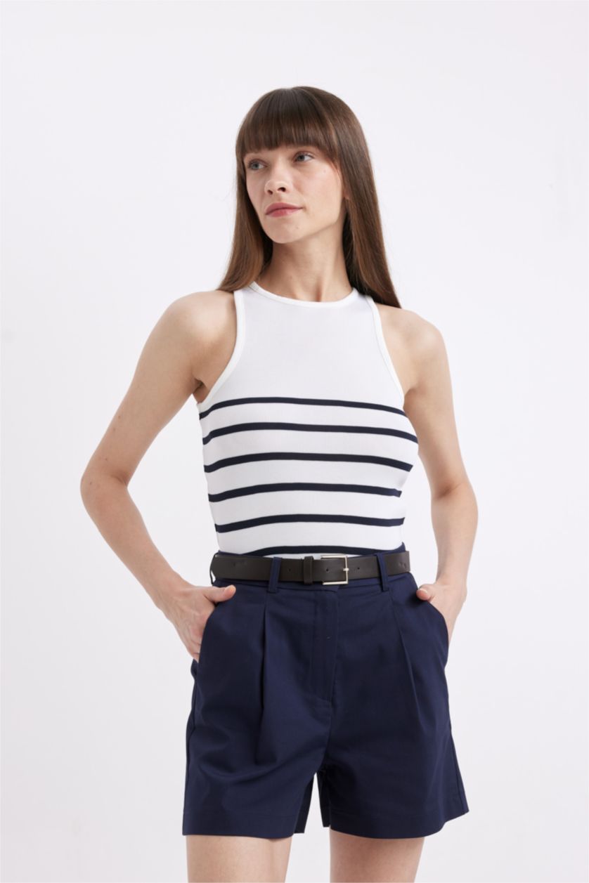 FEMME Écru Débardeur Slim en tricot à Col Rond