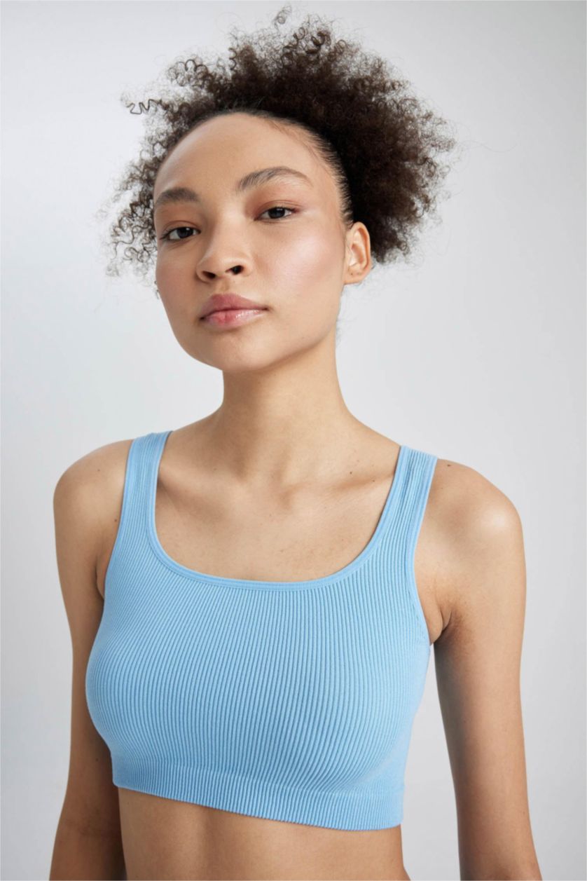 نساء أزرق فاتح ديباردور كروب توب بياقة مستديرة بدون كم