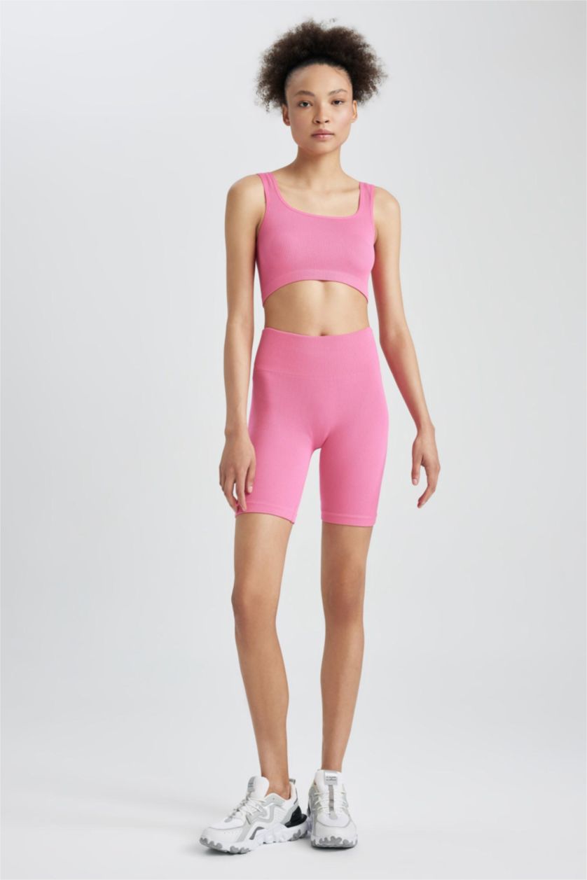 Kadın Pembe DeFactoFit Crop Top Bisiklet Yaka Sporcu Bralet Atlet
