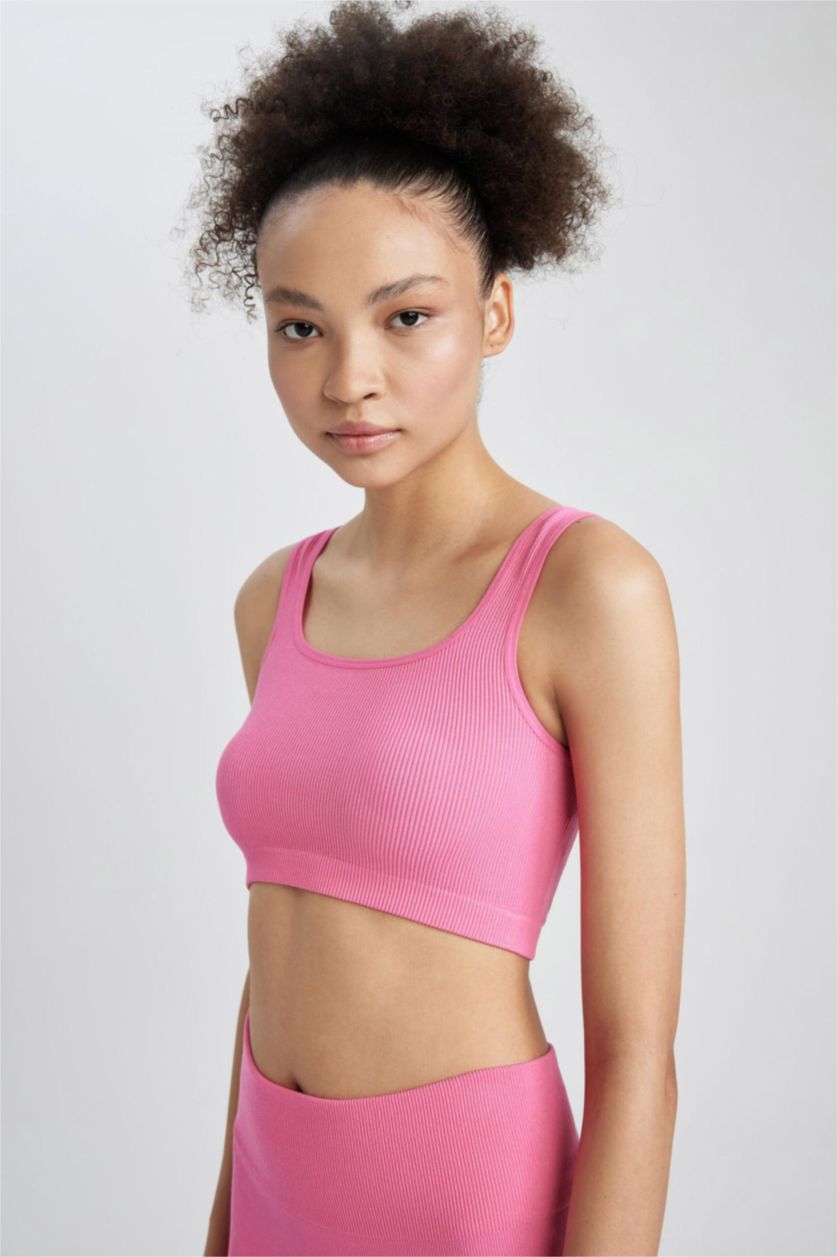 Kadın Pembe DeFactoFit Crop Top Bisiklet Yaka Sporcu Bralet Atlet
