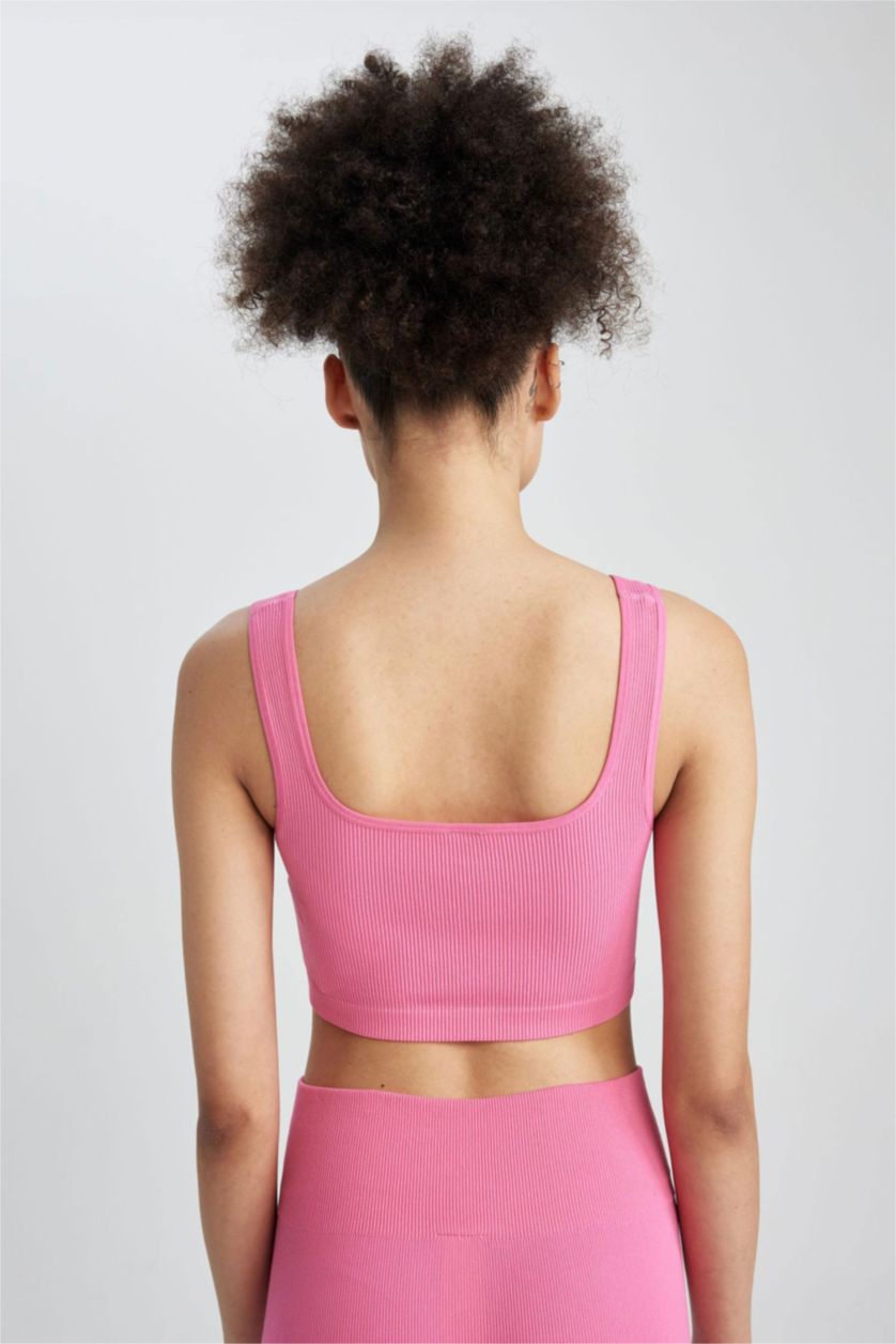 Kadın Pembe DeFactoFit Crop Top Bisiklet Yaka Sporcu Bralet Atlet