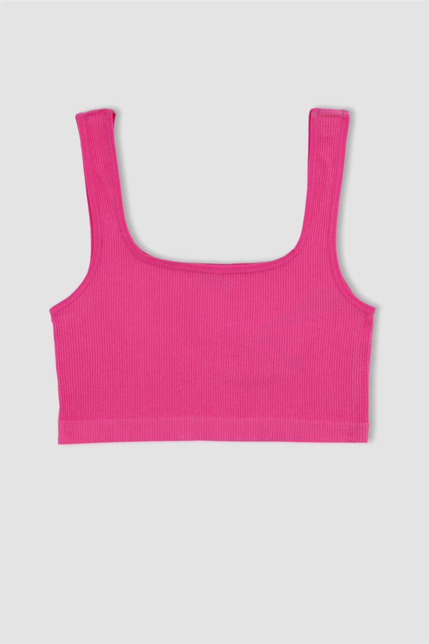 Kadın Pembe DeFactoFit Crop Top Bisiklet Yaka Sporcu Bralet Atlet