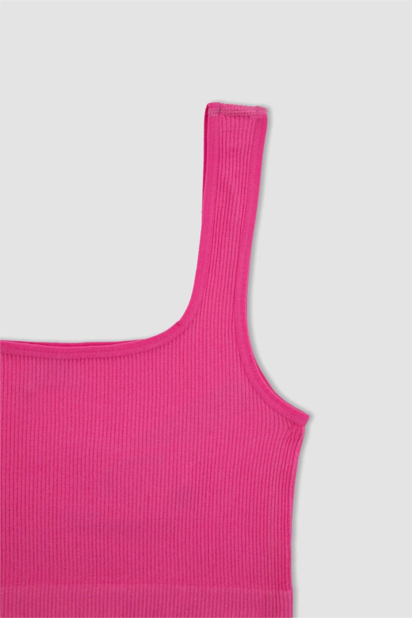 Kadın Pembe DeFactoFit Crop Top Bisiklet Yaka Sporcu Bralet Atlet