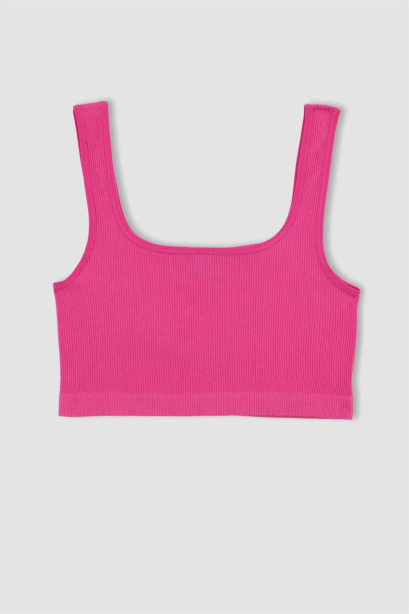 Kadın Pembe DeFactoFit Crop Top Bisiklet Yaka Sporcu Bralet Atlet