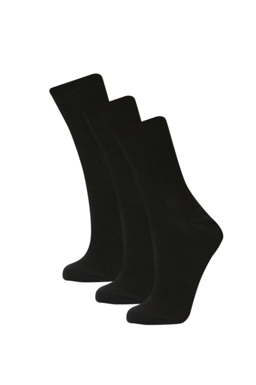 WOMAN Black Woman 3 Piece Cotton Long Socks