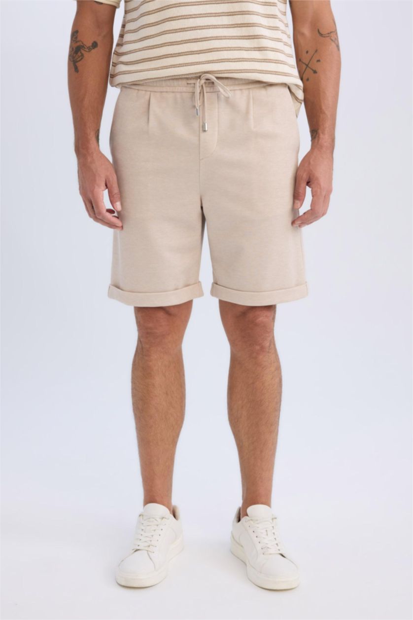 MAN Beige Waist Tie Pique Bermuda Shorts