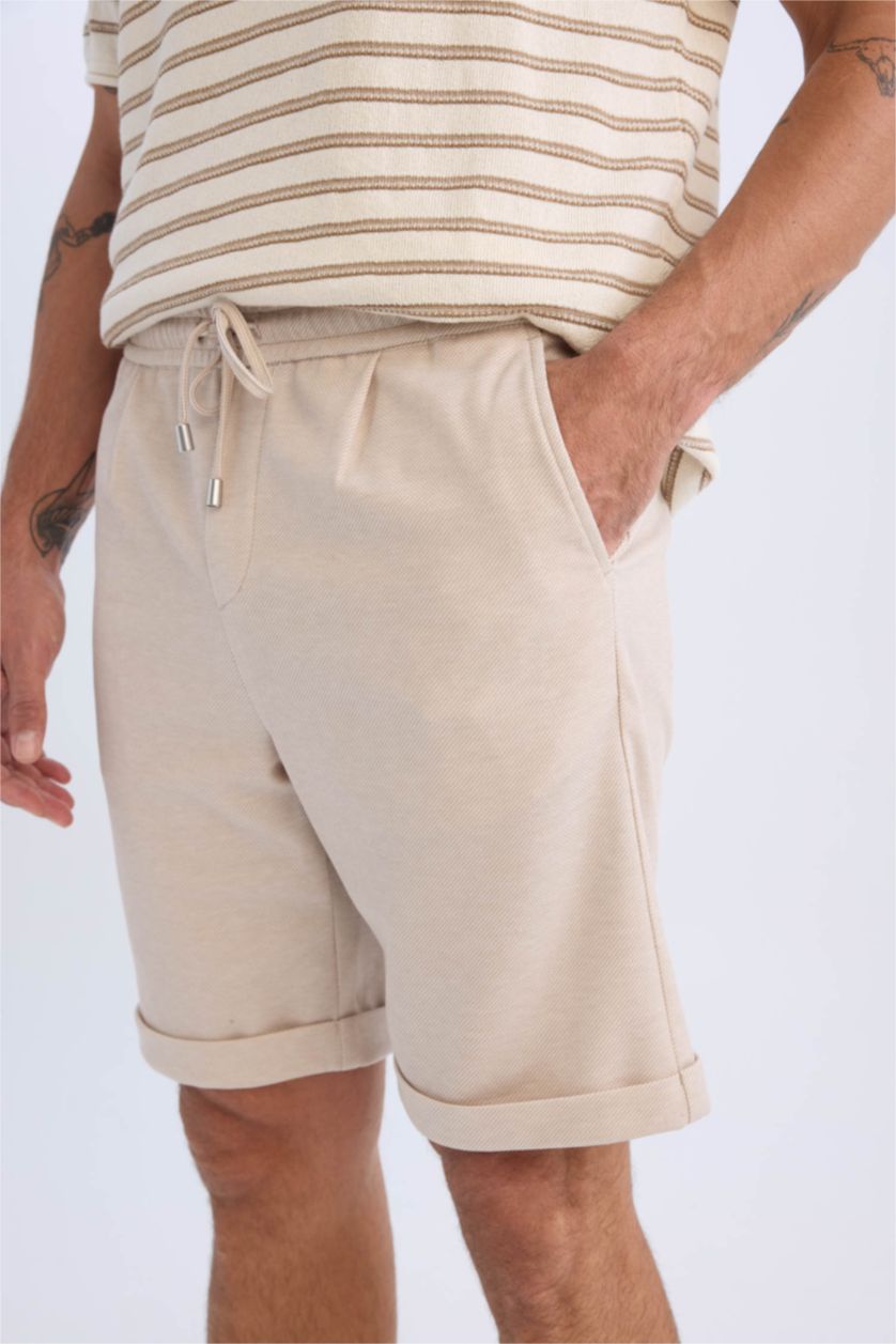 MAN Beige Waist Tie Pique Bermuda Shorts