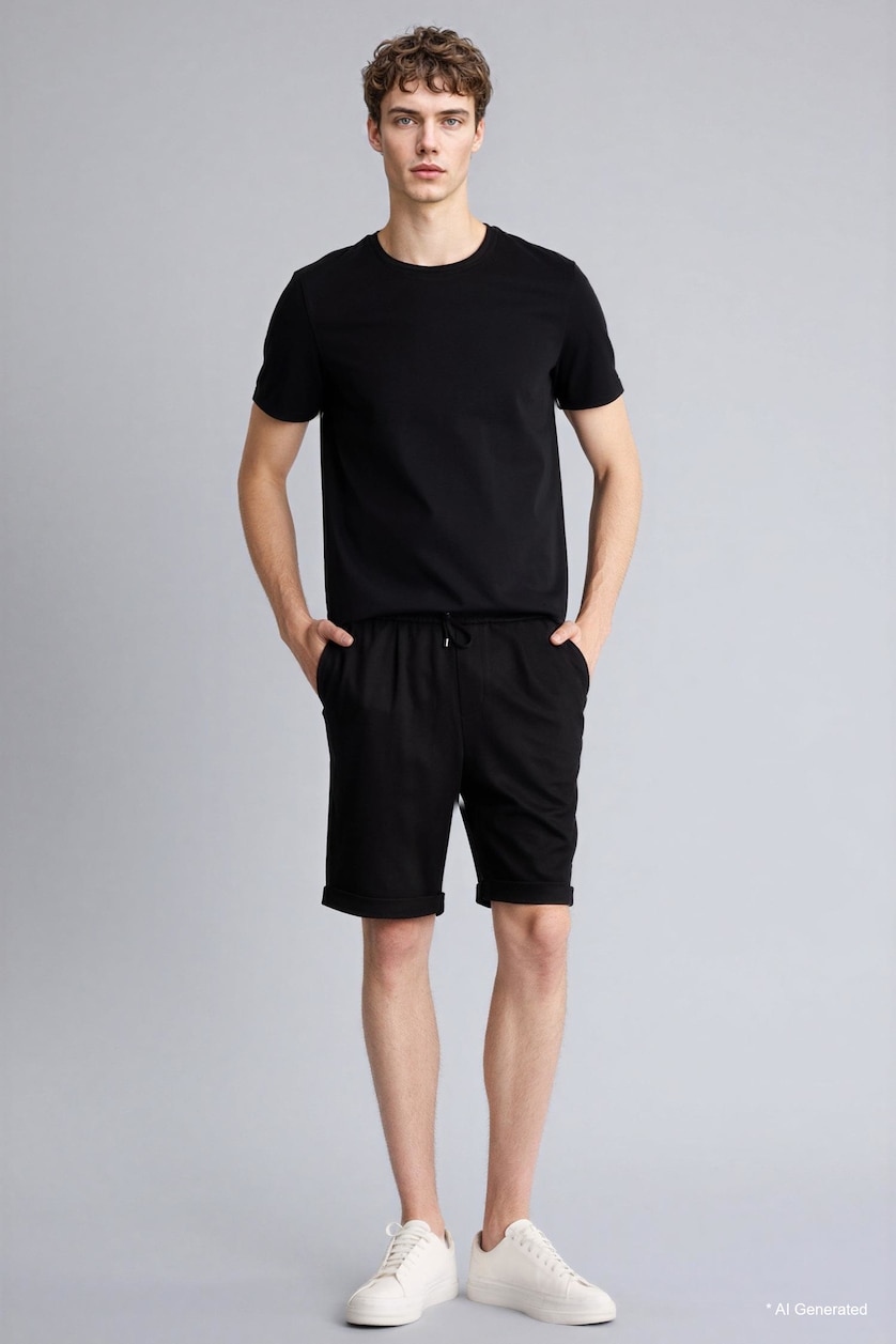 رجال أسود Pique Bermuda Shorts
