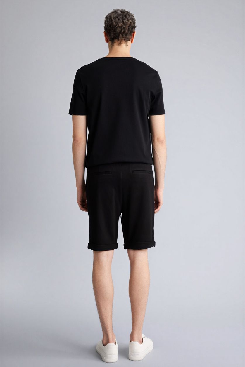 Erkek Siyah Beli Bağcıklı Yazlık Pike Bermuda Şort