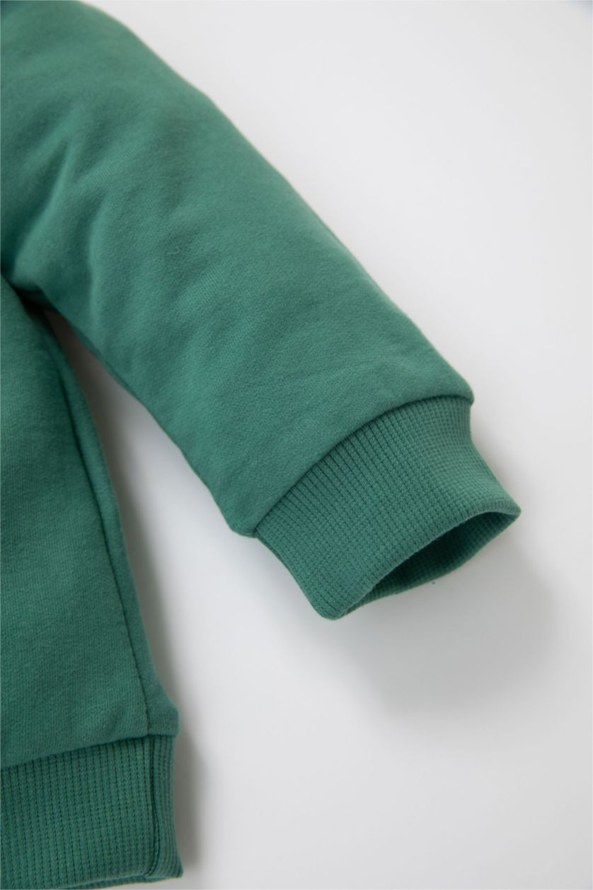 Erkek Bebek Yeşil Bisiklet Yaka Basic Düz Sweatshirt Erkek Bebek