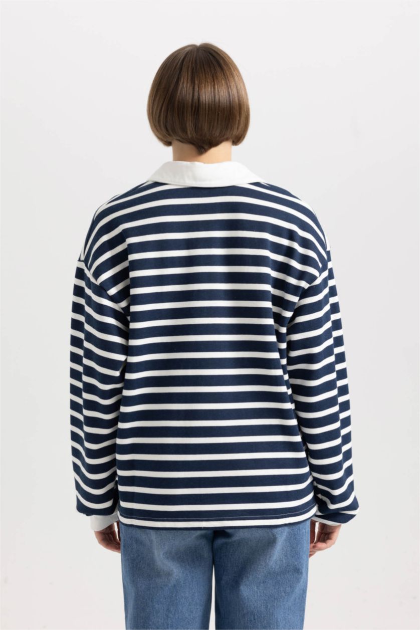 نساء كحلي Relax Fit Thin Sweatshirt Fabric Sweatshirt