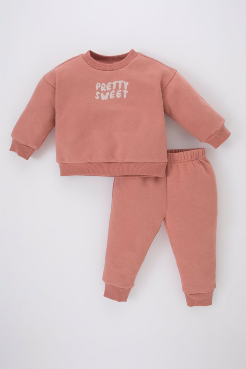 BÉBÉ FILLE Bordeaux Ensemble Sweat-Shirt Imprimé Slogan à Manches Longues Pour BéBé Fille - 2 Pièces