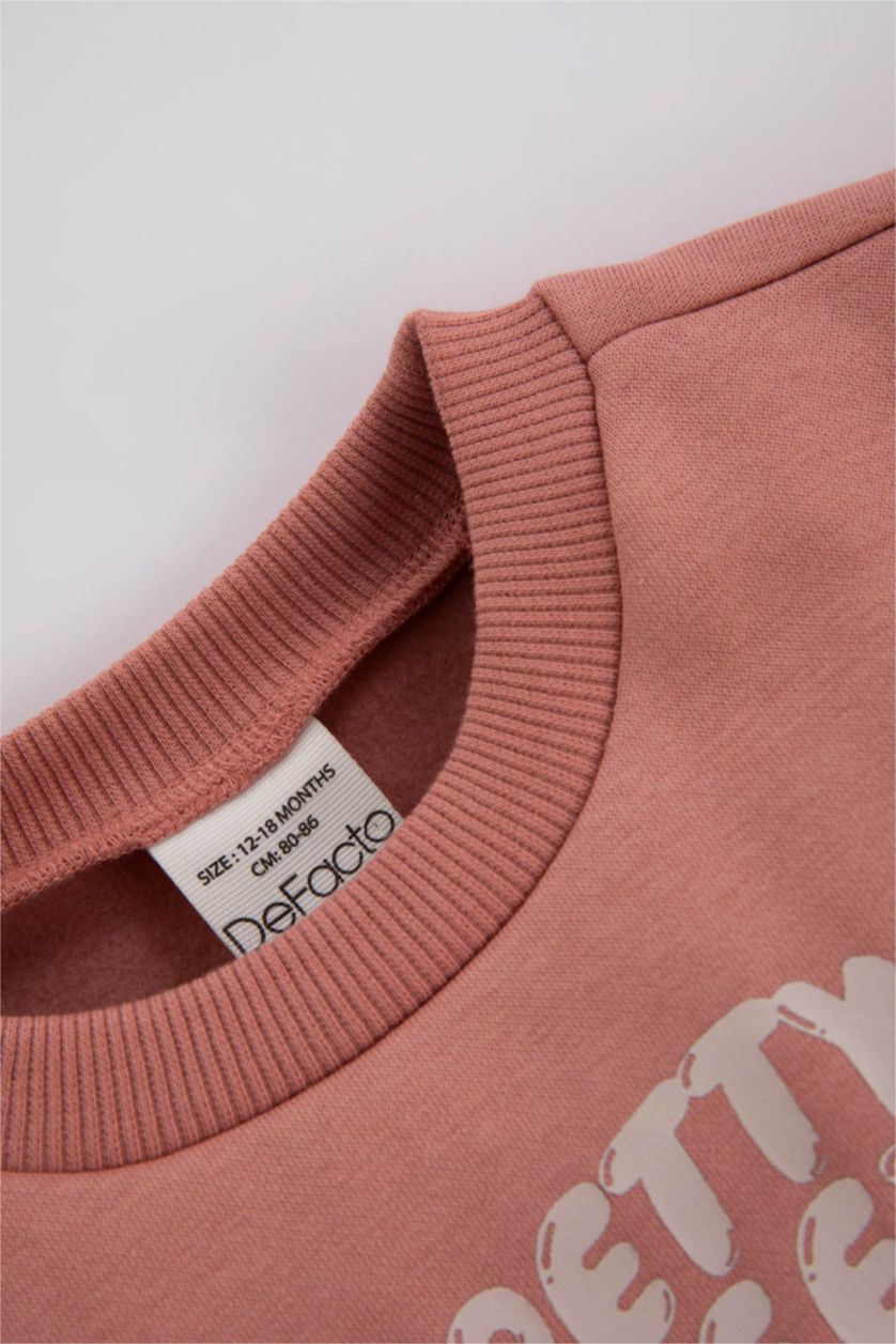 BÉBÉ FILLE Bordeaux Ensemble Sweat-Shirt Imprimé Slogan à Manches Longues Pour BéBé Fille - 2 Pièces