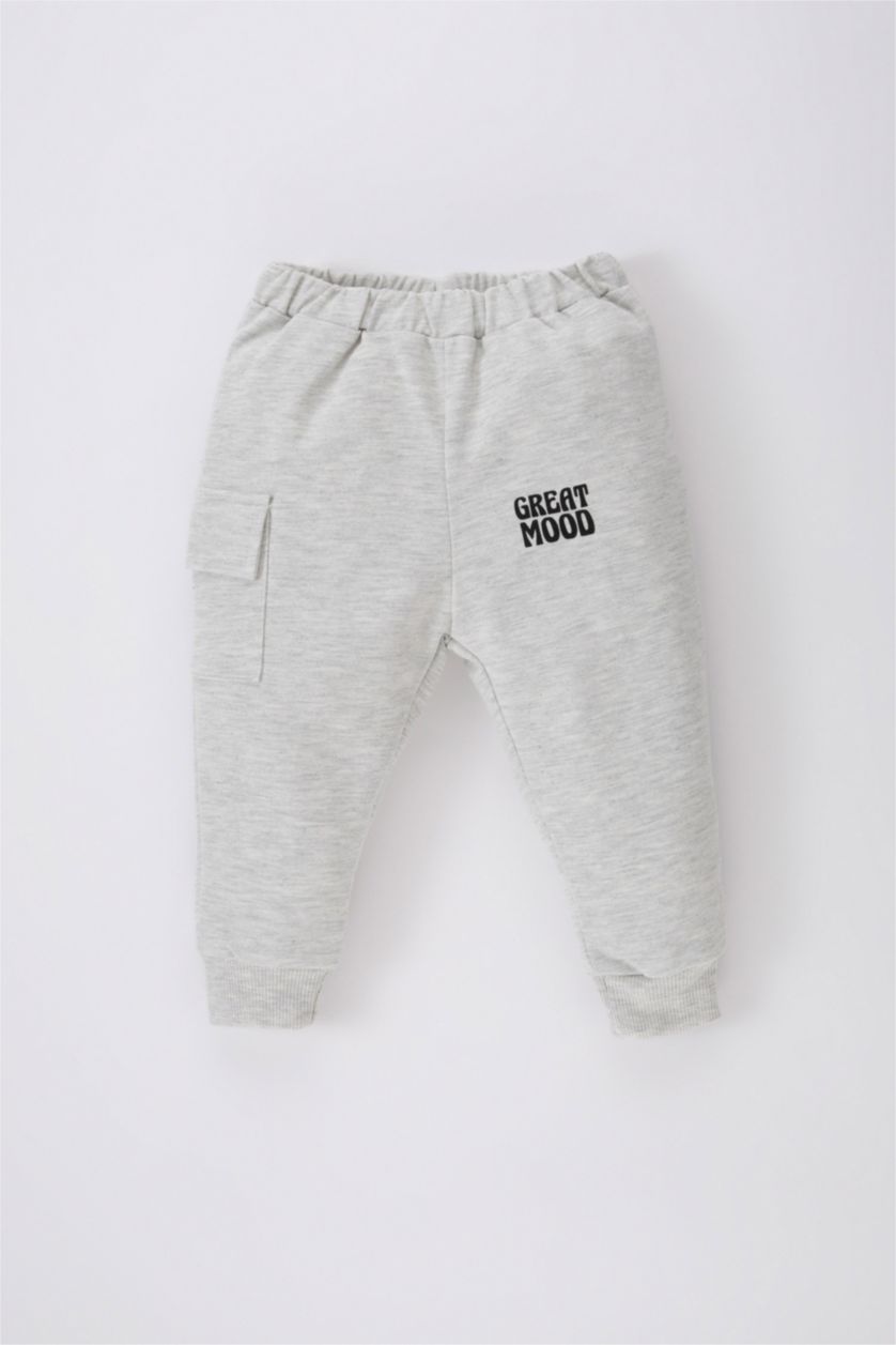 BABY BOY Light Grey Melange Baby Boy Printed Sweatpants