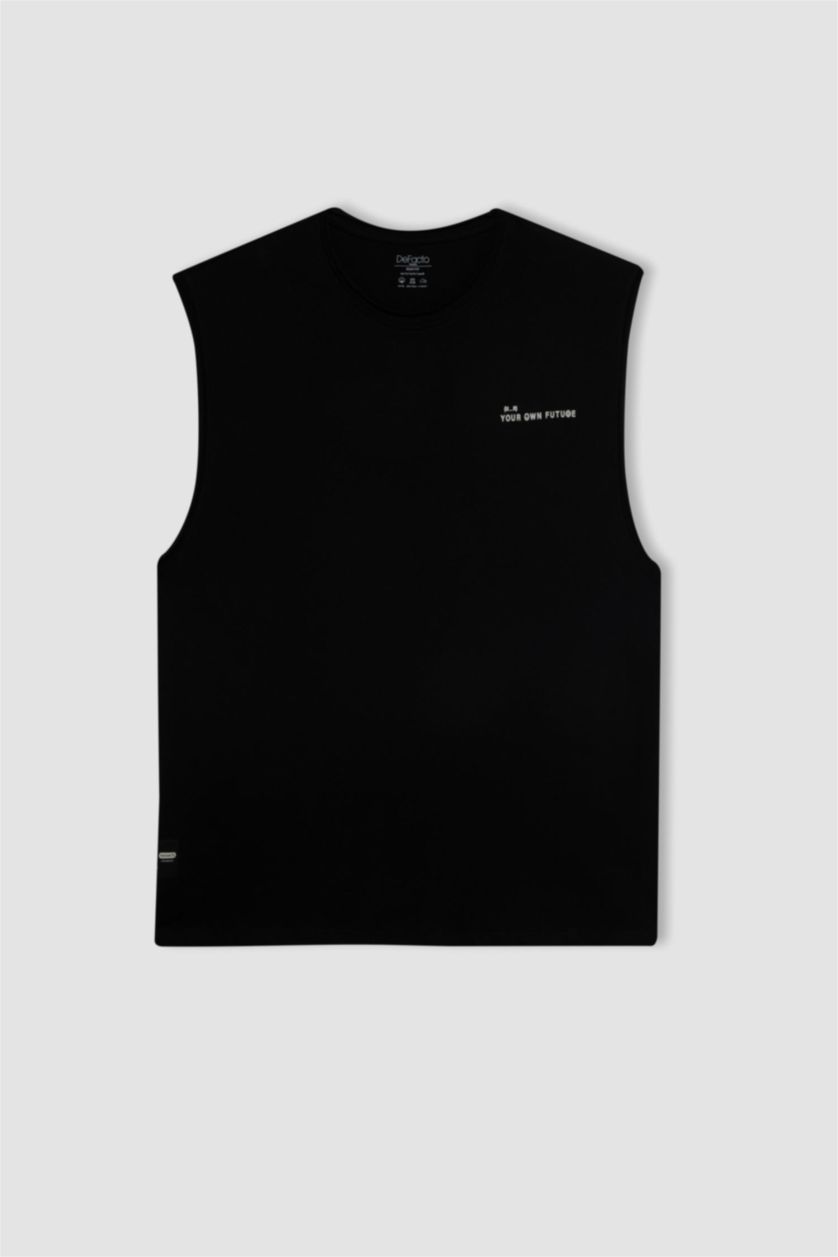 MAN Black Boxy Fit Printed Crew Neck Sleeveless T-Shirt