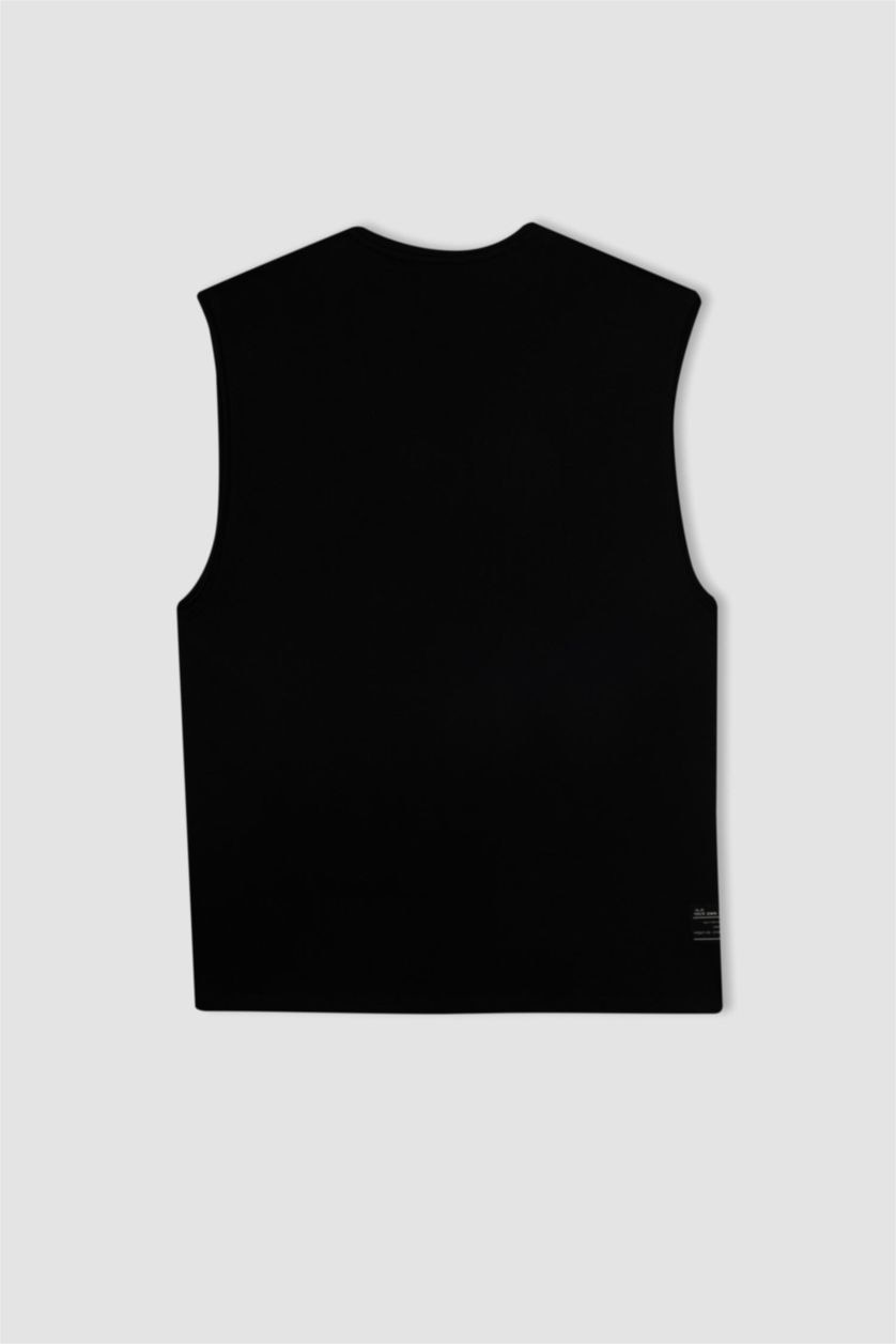 MAN Black Boxy Fit Printed Crew Neck Sleeveless T-Shirt