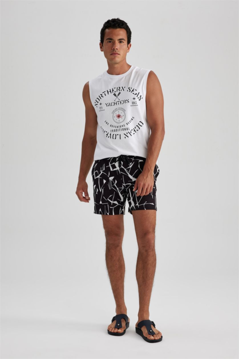 HOMME Noir Short De Bain Tissé Coupe Régulière