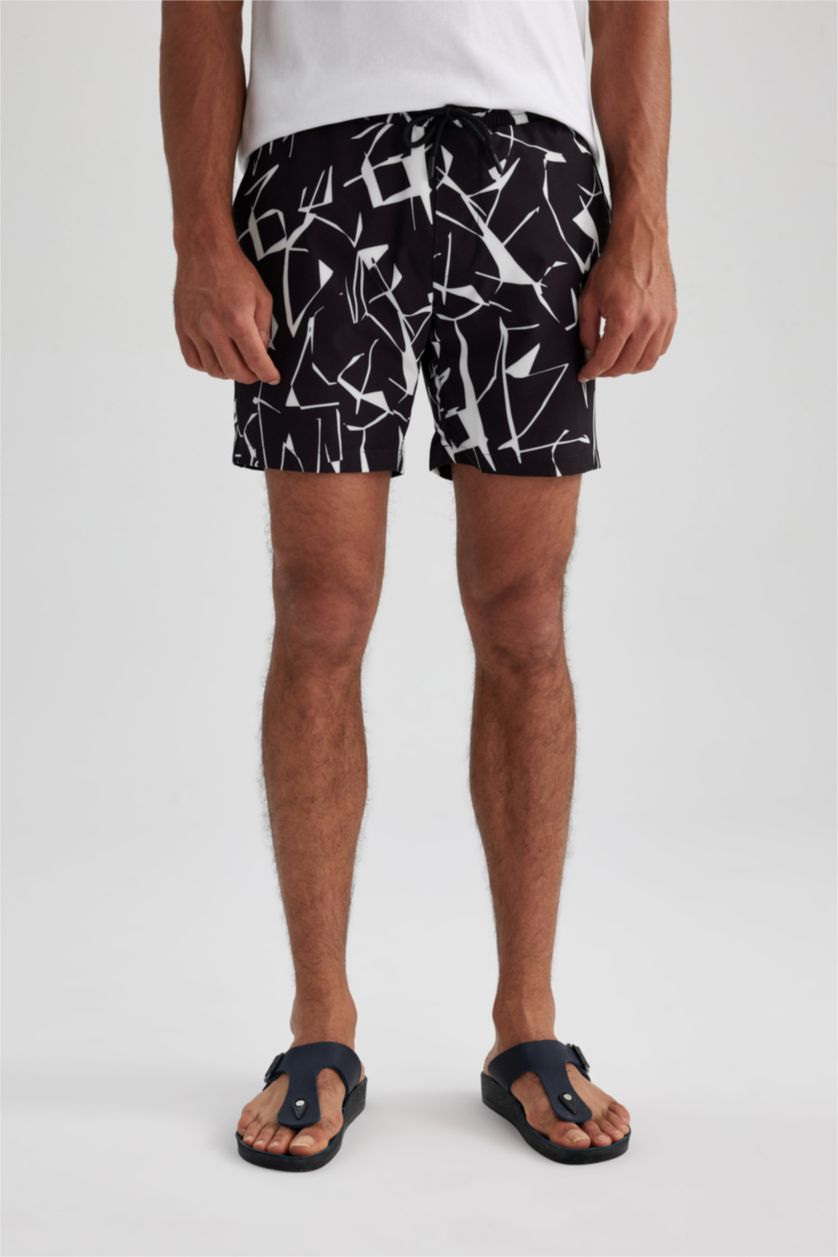 HOMME Noir Short De Bain Tissé Coupe Régulière