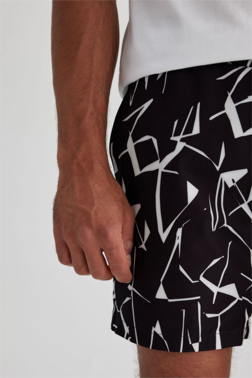 HOMME Noir Short De Bain Tissé Coupe Régulière