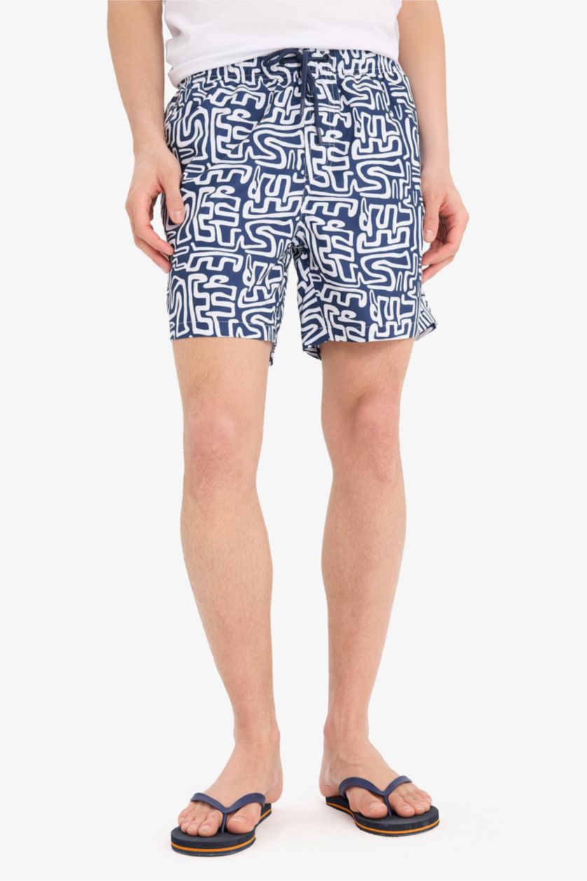 رجالي كحلي شورت بحر قصير ببطانة شبكية