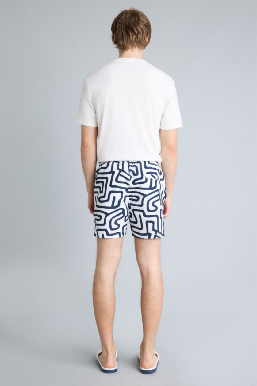 Man NAVY Patterned Mesh Lined Short Length Swim Shorts